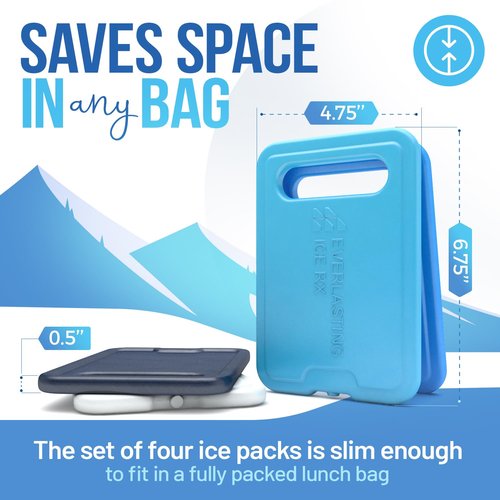 Reusable XL Slim Ice Packs for Lunch Boxes with Handle (4 Pack) BPA Free Freezer Packs | 6.5 x 4.5 in | Long Lasting Ice Pack for Insulated Bags, Picnic, Travel, and More
