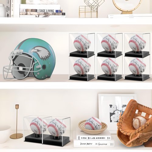 Baseball Display Case with Built-in Stand, Transparent Acrylic Display Case Baseball Holder Square Cube Containers Memorabilia Display Storage Box for Baseball Golf Tennis Billiard (3.7x3.7x4.3inch)