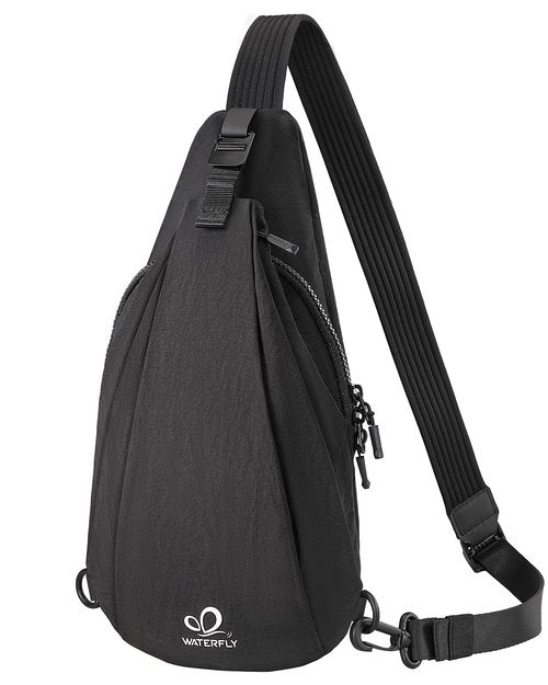 WATERFLY Small Crossbody Sling Bag: Lightweight Women Men Sling Backpack Stylish Casual Cross Body Bag Adjustable Straps Chest Bag Daypack for Shopping Hiking Travelling Black