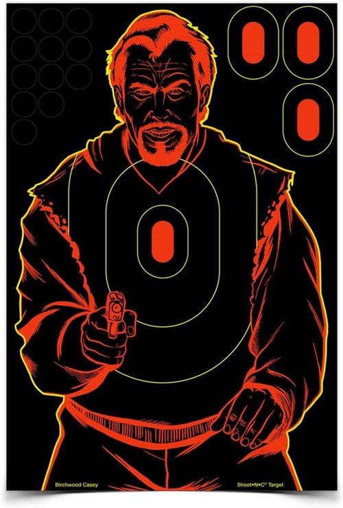 BIRCHWOOD CASEY Shoot-N-C 12" X 18" Combo 5 Reactive Targets - 3 Handgun Trainer & 2 Bad Guy Silhouette Targets - Highly Visible Instant Feedback Self-Adhesive Targets for Pistol Shooting Practice