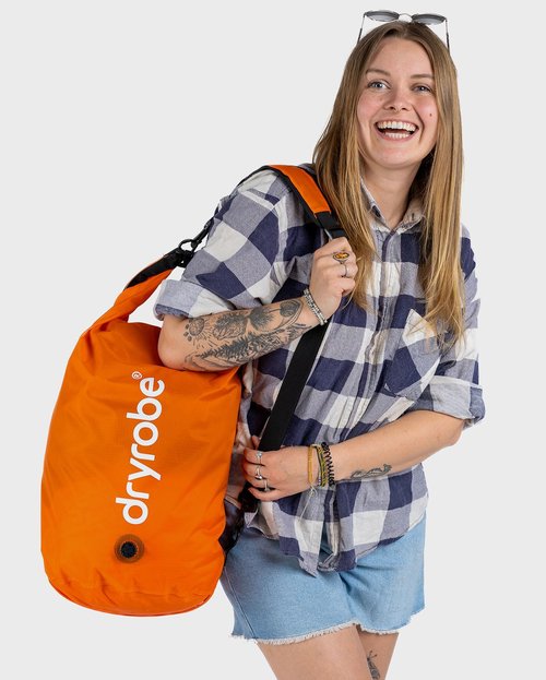 Dryrobe Travel Compression Bag - Large Compact Waterproof Bag for Travel & Sports Storage - Wet Bags for Swimming/Surfing/OCR - Stuff Sack for Wet Clothes with Roll Up Closure - 33 L - Orange