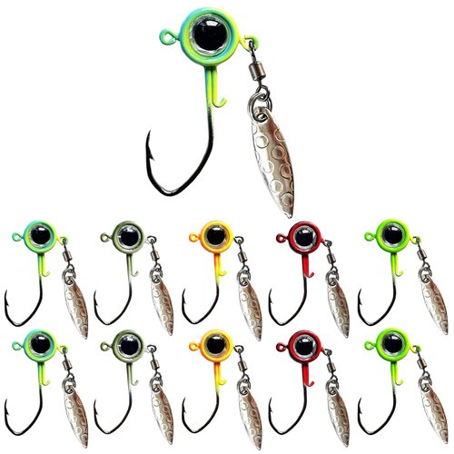 Fish Corner Crappie Jigs Underspin Jig Heads 3D Eyes Crappie Jig Heads Fishing Jig Heads for Crappie Bluegill 10 Packs 1/32oz
