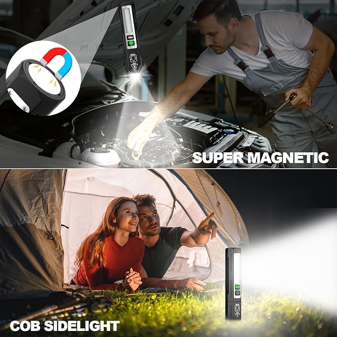 Banral Rechargeable Flashlights High Lumens - 20,000LM Super Bright Small Pocket Magnetic Flashlight, 8 Modes LED Tactical Flash Light, Dual Button Powerful Flashlight for Camping (2, Pure Black)