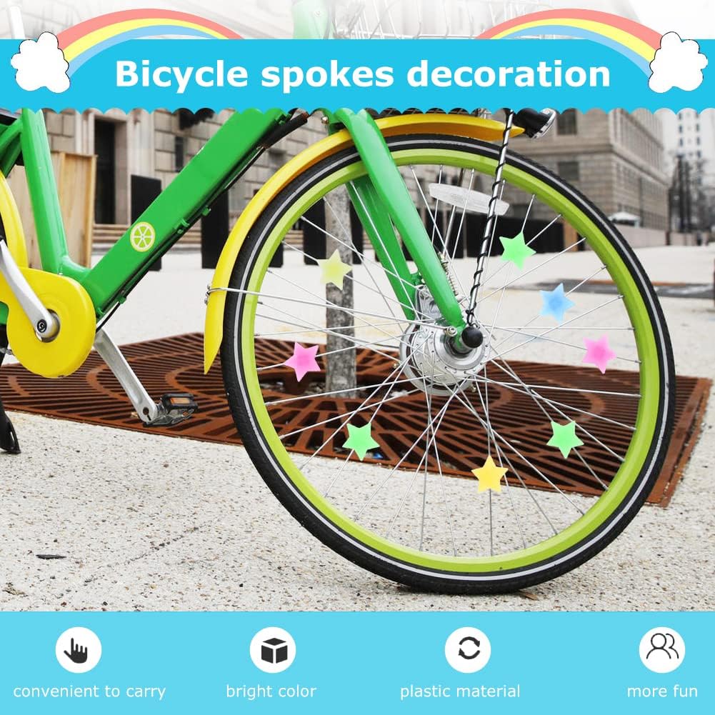 VGEBY Bike Wheel Spokes Beads, Plastic Luminous Bicycle Tire Spoke Bead Clip Decorations Bike Spoke Decorations (36PCS Star Beads)