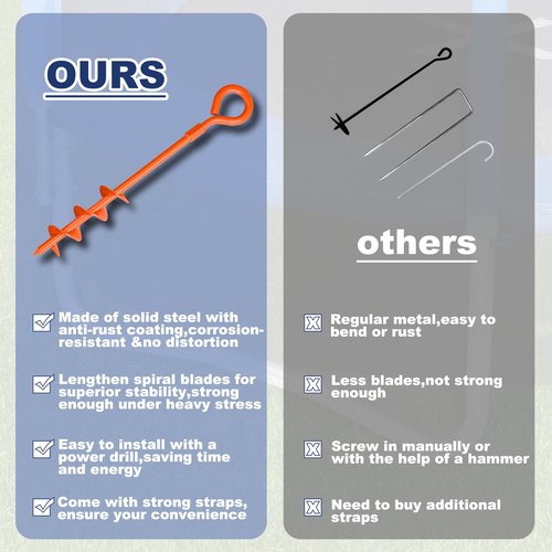 Eurmax USA Trampoline Stakes Screw in Tent Stakes Parts Heavy Duty for Canopies,4-Pack Outdoor Anchor Kit with Straps(Orange)