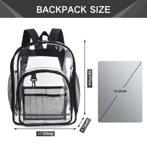 MQACPUPY Large Clear Bookbag-Heavy Duty Transparent Backpack for Stadium Events&Work-Bag for Men&Women(black)
