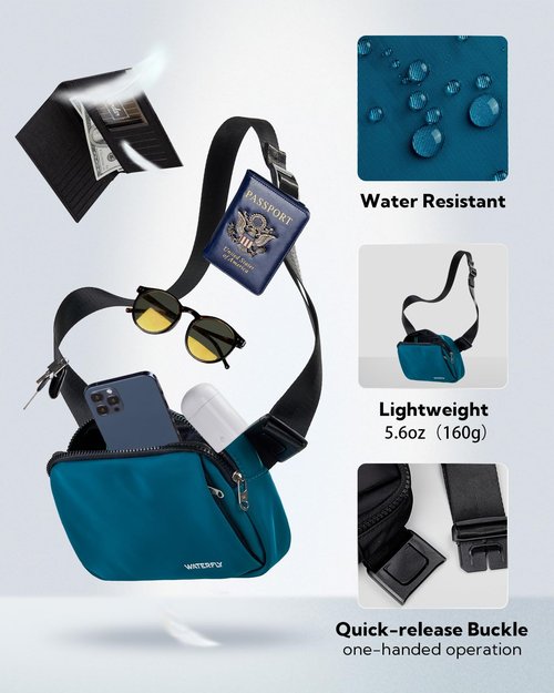 WATERFLY Crossbody Belt Fanny Pack: Sports Walking Waist Bag Runner Belt Bum Bag Hip Fannie Pack Phanny Fannypack Woman Man for Hiking Jogging Running