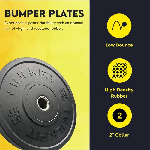 HulkFit 2-inch Sport Series Olympic Weight Plates Bumper Plates for Barbell Weightlifting Strength Training with Shock Absorbing Low Bounce Technology - Black & Multicolor