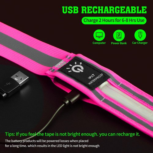LED Reflective Belt Sash,6 Lights Colors & 3 Light Modes High Visibility Night Rechargeable Safety Belt Adjustable Reflective Running Gear for Men Women Running Cycling Walking and Dog Walking