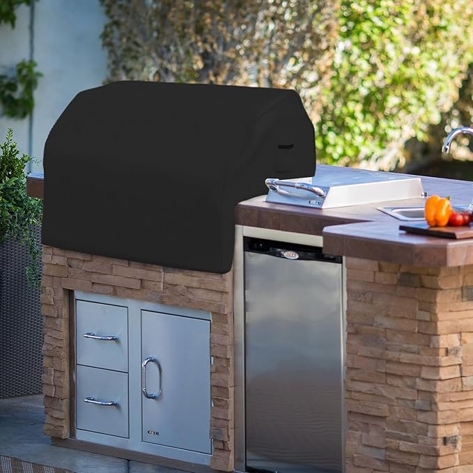 Covers & all Built-in Outdoor Grill Cover, Durable 12 Oz Waterproof Cover Max Material with Air Pocket & Elastic for Snug Fit (48" W x 27" D x 26" H Inches, Black)