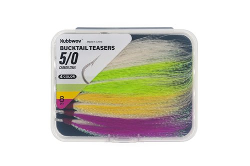 Xubbwov Bucktail Teaser Saltwater Fluke Rig Skirt Fishing Jig Hooks 8 pcs 4 Color