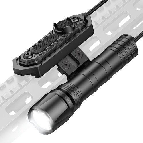 EZshoot 1800 Lumens Tactical Rifle Light with Remote Pressure Switch Compatible with M-Rail, IPX7 Waterproof Rechargeable Rifle Flashlight with Strobe Mode for Home Defence, Hunting