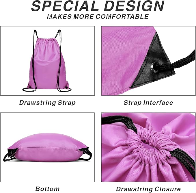 BuyAgain Drawstring Backpack Sports Water Resistant String Bag Sport Gym Sackpack for Women Men Large with Zipper, Pink