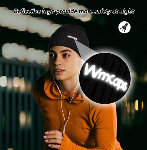 Wmcaps Beanie Kintted Hats for Men Women, Soft Warm Unique Material Winter Stocking Skull Cap with Reflective Logo (Black)