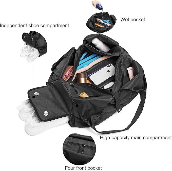 Travel Yoga Gym Bag for Women, Carrying Workout Gear, Makeup, and Accessories, Shoe Compartment and Wet Dry Storage Pockets（Medium，Rose Smoke）