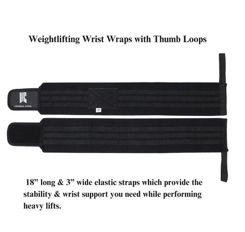 Universal Cartel Wrist Wraps for Weightlifting with Thumb Loops 18” Wrist Straps for Weightlifting, Body Building and Strength Training for Men & Women