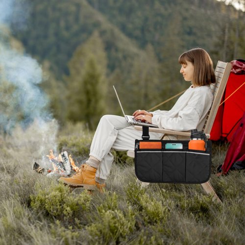 Cloudpower Camping Armrest Storage Bag, Chair Armrest Organizer, Car Seat Hanging Bag, Extended Back Buckle Canvas Beach Chair StorageBag, Side HangingBag For Bedside/Outdoor/Beach/Camping(black)