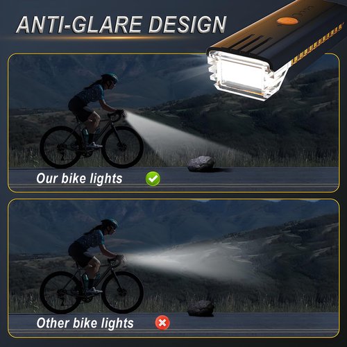 Bike Lights 3000 Lumens USB Rechargeable Bicycle Front Headlight and Back Taillight 4 Light Modes Easy to Install for Men Women Kids Road Mountain Cycling Orange Taillight