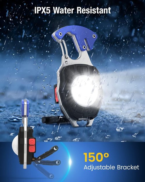 HGNN Keychain Work Light, 7 Modes Mini Rechargeable Torch, IPX5, 800 Lumens COB Keychain Flashlight, Multifunctional Portable Light with Whistle for Outdoor Camping Emergency Lighting