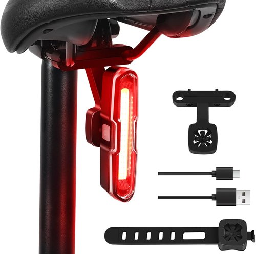 Bike Tail Light Powerful 110 Lumens - Bike Lights 5 Modes Red/Blue, Waterproof IP64, Rechargeable USB-C, Quick Release Brackets for Saddle & Seatpost, DON PEREGRINO B2 Bicycle Lights
