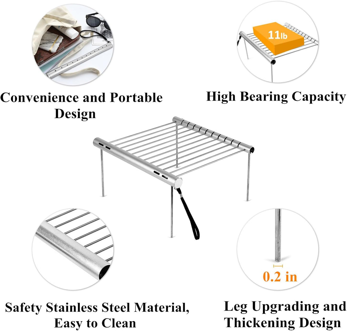 NASHRIO Portable Camping Grill, Folding Compact Stainless Steel Charcoal Barbeque Grill for Picnics, Backpacking, Backyards, Survival