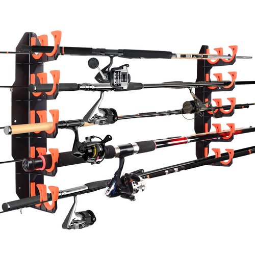 Fishing Rod Holders, Fishing Pole Holders for Garage, Wall or Ceiling Mounted Fishing Rod Rack Holds Up to 10 Rods（1 Pack）