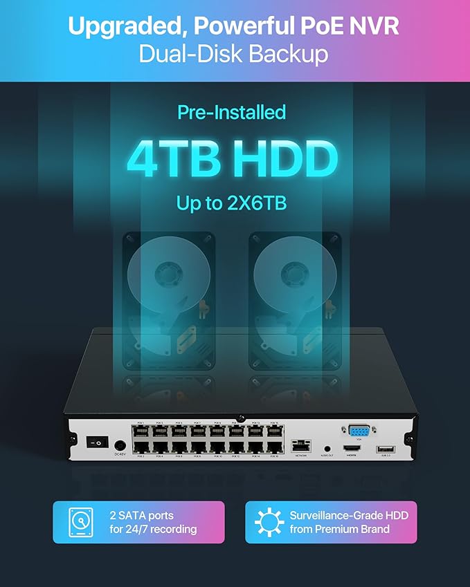 ZOSI 16CH 4K PoE Security Camera System, 12pcs 4K Outdoor Indoor PoE Cameras, Person Vehicle Detection, 2 Way Audio, Sound&Light Siren, Night Vision, 16Channel 8MP NVR with 4TB HDD for 24/7 Recording