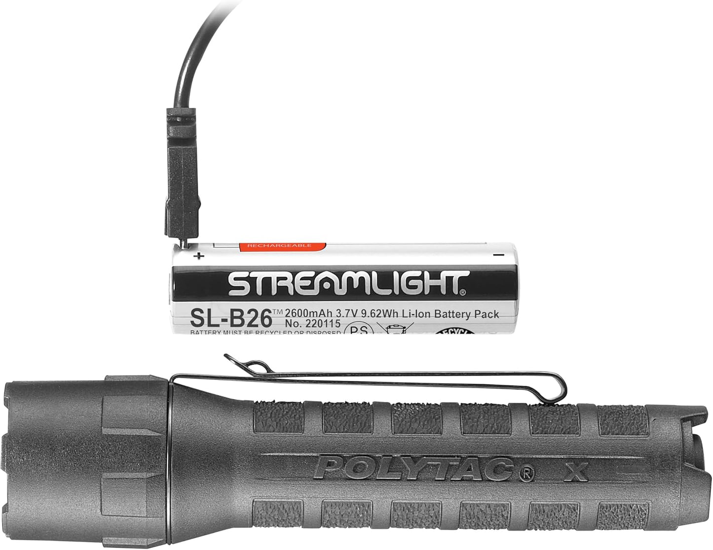 Streamlight 88610 PolyTac X USB 600-Lumen Multi-Fuel Professional Tactical Flashlight, Clear Retail Packaging, Black