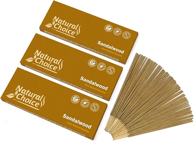 Sandalwood Incense Sticks 100 Grams, Low Smoke Traditional Incense Sticks Made from Scratch, Never Dipped (Sandalwood, 3 Pack)