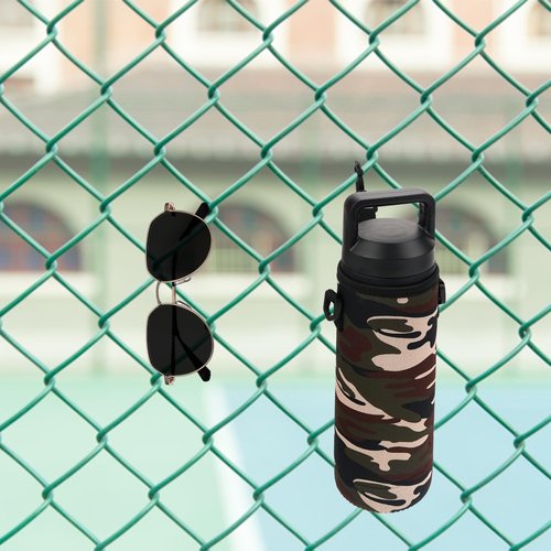 Linkidea Water Bottle Fence Sleeve with Hook Compatible with YETI Rambler Bottle 18oz, Hydro Flask Wide Mouth Bottle 18oz/20oz, Neoprene Waterbottle Sling Strap Bag for Outdoor Sports, Camo