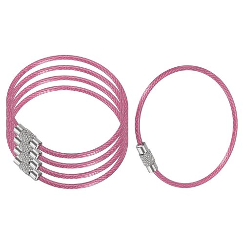 PATIKIL 5.9 Inch Length Wire Keychain Cable, 5 Pack Stainless Steel Key Ring Loop, Pink