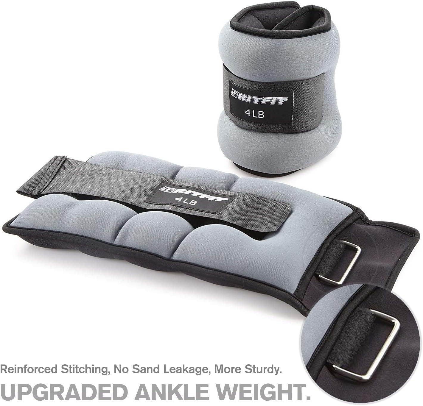 RitFit Ankle Wrist Weights (1 Pair) 1 1.5 2 3 4 5 LB Each with Fully Adjustable Strap for Arm, Hand & Leg - Best for Walking, Jogging, Gymnastics, Aerobics