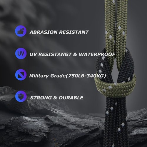 Paracordland-750LB Reflective Rope-100ft/500ft/1000ft- 9 Strand Parachute Spool Cord Heavy Duty String Ideal for Survival Gear Bracelet Camping Hikig Fishing-Reflective Green