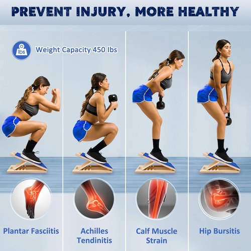 Portable Wooden Slant Board for Calf Stretching Squats Calf Stretcher Physical Therapy Equipment Adjustable Incline Board for Knees Ankle Heel Feet Leg Blue