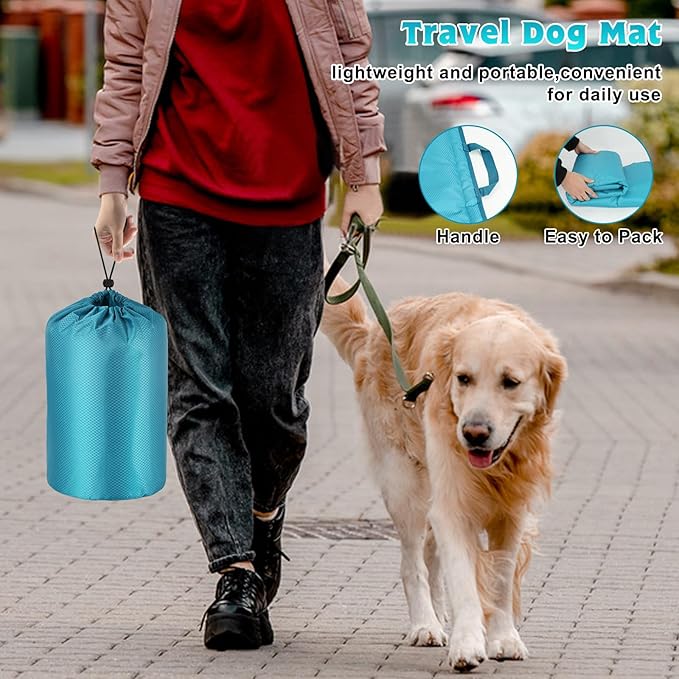 BWOGUE Large Outdoor Dog Bed, Portable Waterproof Camping Mat, Washable Travel Mat with Carry Bag for Medium and Large Dogs, 47"X27" (Blue)