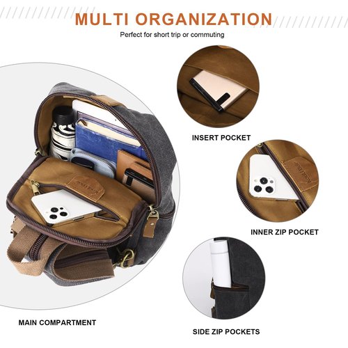 KouLi Buir Canvas Sling bag,Small Crossbody Backpack,Convertible Chest Bag Casual Daypack For Outdoor Cycling Hiking Travel (B2463-Black)