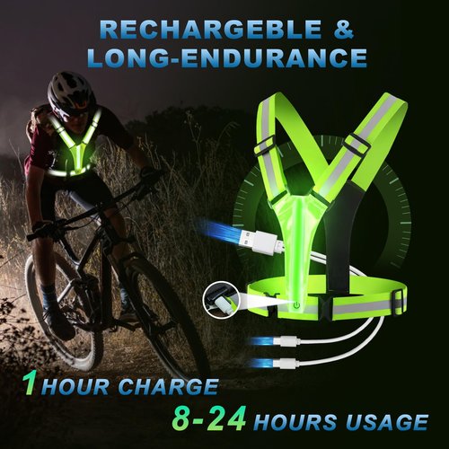 ELLUMIN LED Reflective Running Vest Gear, Rechargeable 5 Lights Colors High-Visibility Gear with Adjustable Waist/Shoulder for Man Woman Night Running Cycling Walking Dogs(Pink & Green)