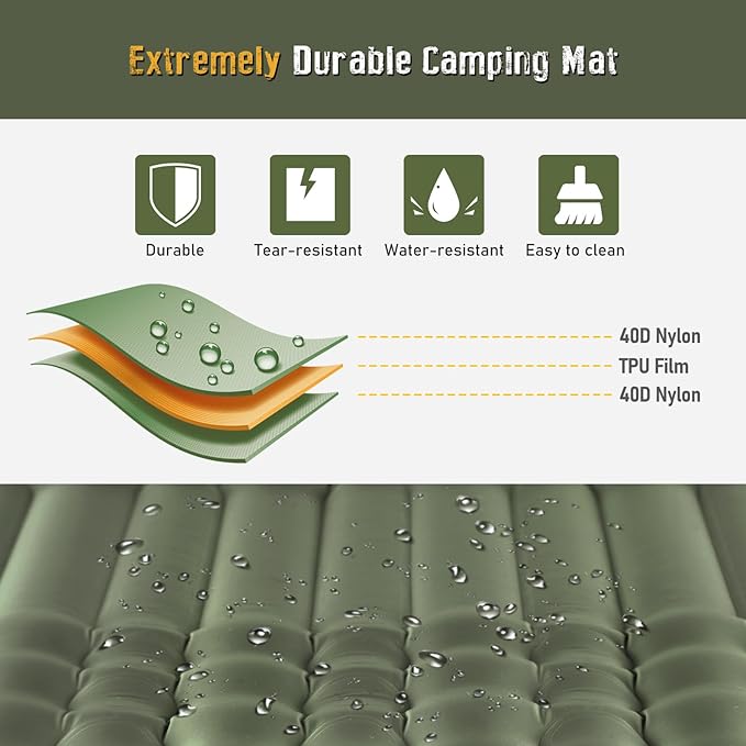 Elegear Self Inflating Sleeping Pad for Camping, 4" Ultra-Thick Camping Mattress Pad with Pillow Built-in Foot Pump, Portable Sleeping Mat for Backpacking, Hiking, Tent