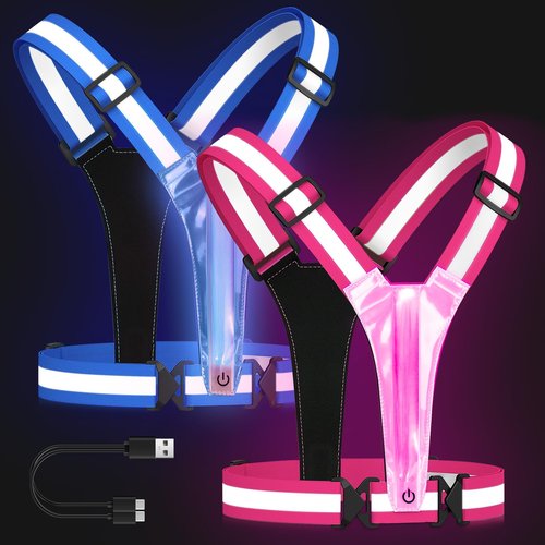 Zacro LED Reflective Vest Running Gear 2 Pack, 5 Lights Colors High Visibility Reflective Running Gear Rechargeable Light Up Running Vest for Walking Running Cycling, Adjustable for Men Women Kids