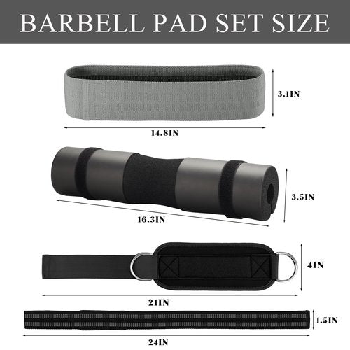 Barbell Pad Set,10 Pcs Barbell pads For Hip Thrust Squat & Lunges Support,With 2 Workout Ankle Straps, 2 Workout Gloves, 2 Gym Straps Weight Lifting, Resistance Bands,Olympic Bar Pad,Carry Bag (Black,Small-Gloves)