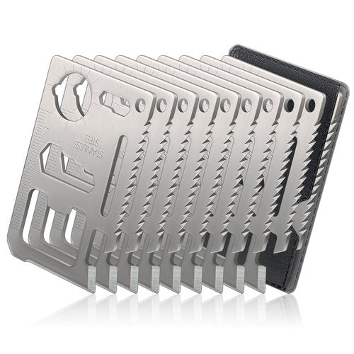 Weenkilly 11-in-1 Credit Card Multitool For Men, 10 Pack Survival Pocket Tools, Thickened Stainless Steel Bottle Opener, Credit Card Wallet Tool, Double Row Sawtooth Pocket Tool