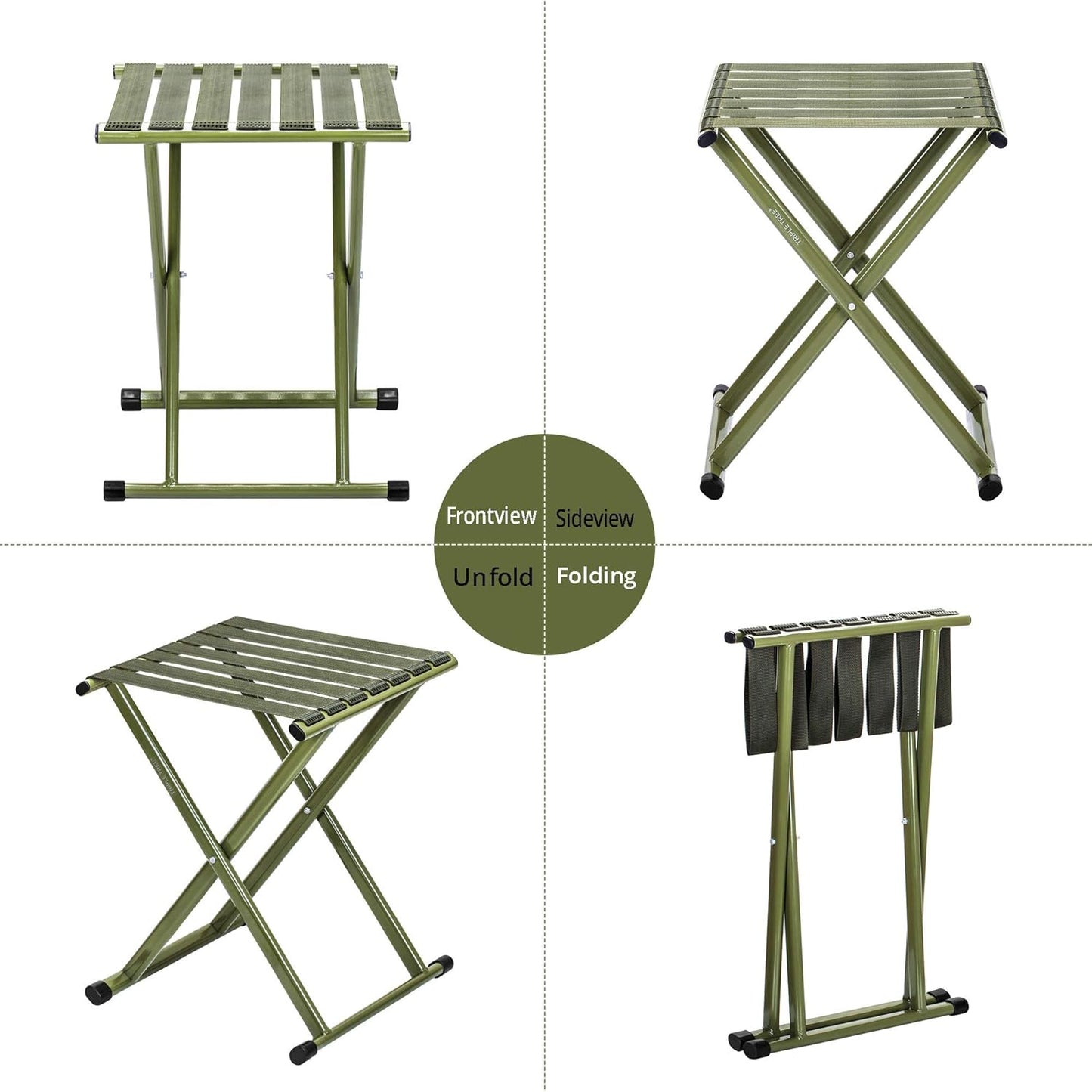 TRIPLE TREE Folding Stool 17.8" Height Heavy Duty Camping Stool Outdoor Portable Chair Hold up to 600 lbs for Walking Hiking Fishing