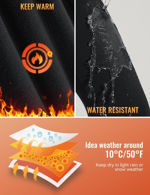 baleaf Fleece Lined Leggings Women Waterproof Thermal Pants Winter Workout Running Tights with Pockets Cold Weather Gear Black S