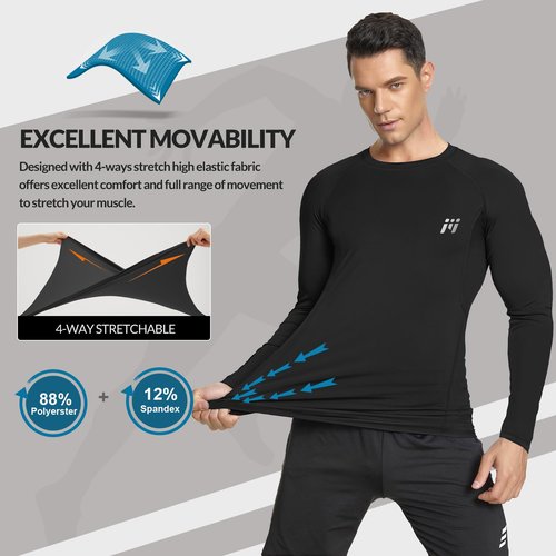 MEETWEE 5 Pack Compression Shirt Men, Long Sleeve Compression Shirts for Men, Base Layer Men Compression Undershirts - M