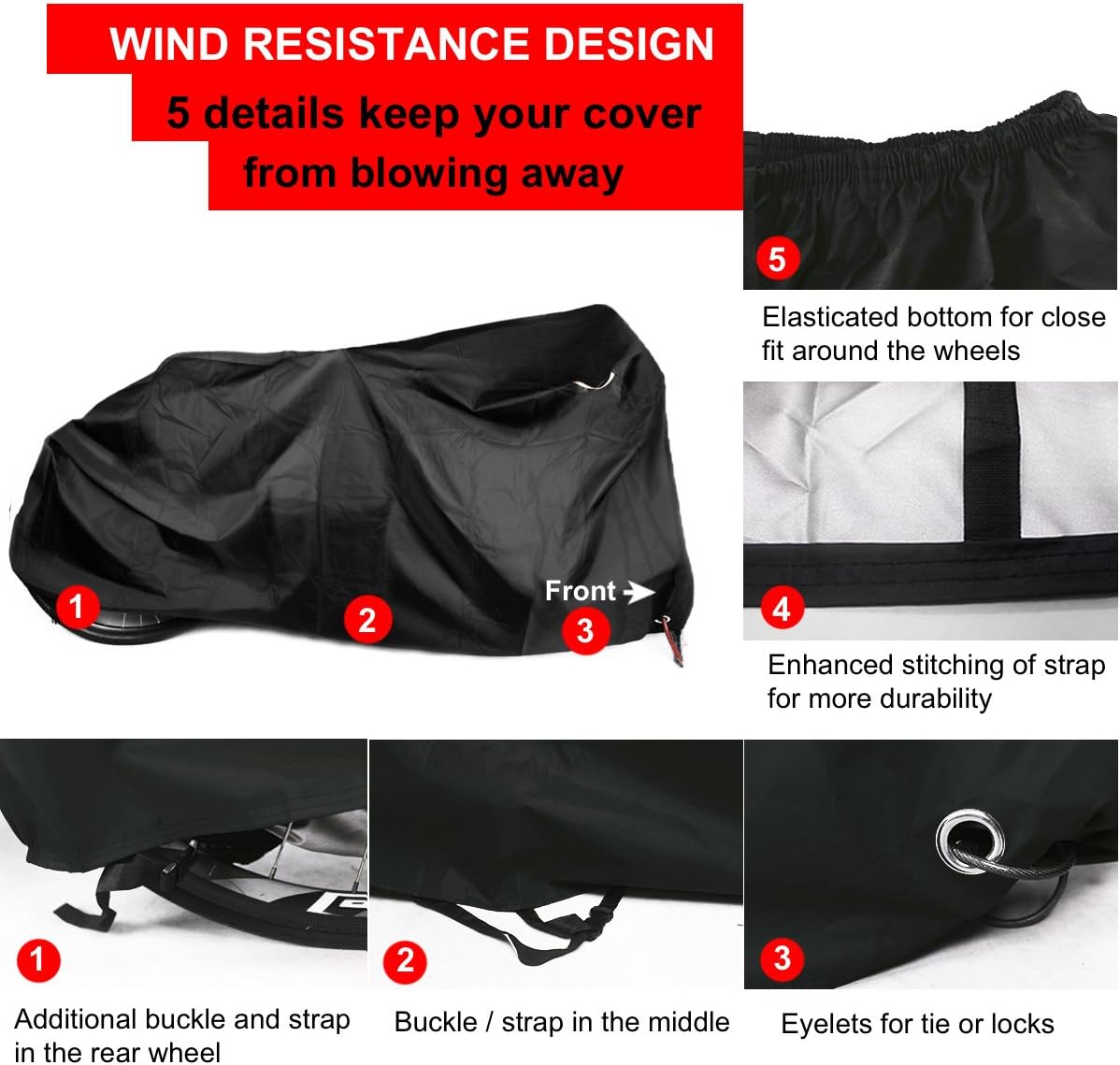 Tandem Bicycle Cover Extra Long Bike Storage Cover 2 Seater Trailer Bike Cover Waterproof Sun Protection
