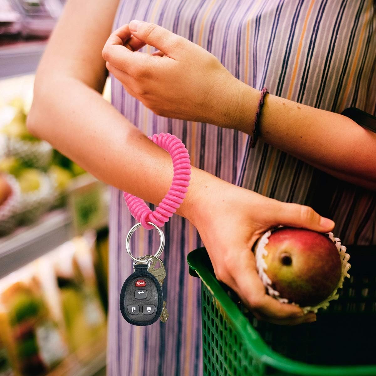 ucky Line 2” Spiral Wrist Coil with Steel Key Ring, Flexible Wrist Band Key Chain Bracelet, Stretches to 12”, Purple, 10 Pack (41065)