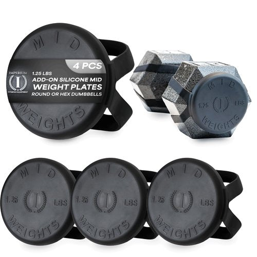 Mid Weights Silicone Microweights For Round or Hex Dumbbells, 1.25 lb. Add On Weight For Dumbbells, Fractional Weights To Add 1.25 or 2.5 lbs, 4 pcs.