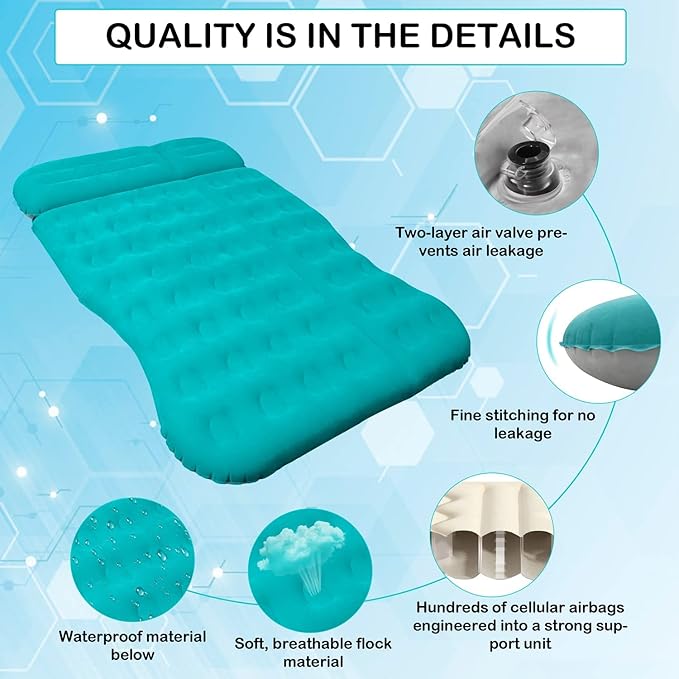 SUV Air Mattress,Thickened Flocked Camping Bed for Car Trunk & Back Seat ， Includes Electric Pump & 2 Foot Pedals ， Portable Inflatable car Mattress for Camping,Sleeping