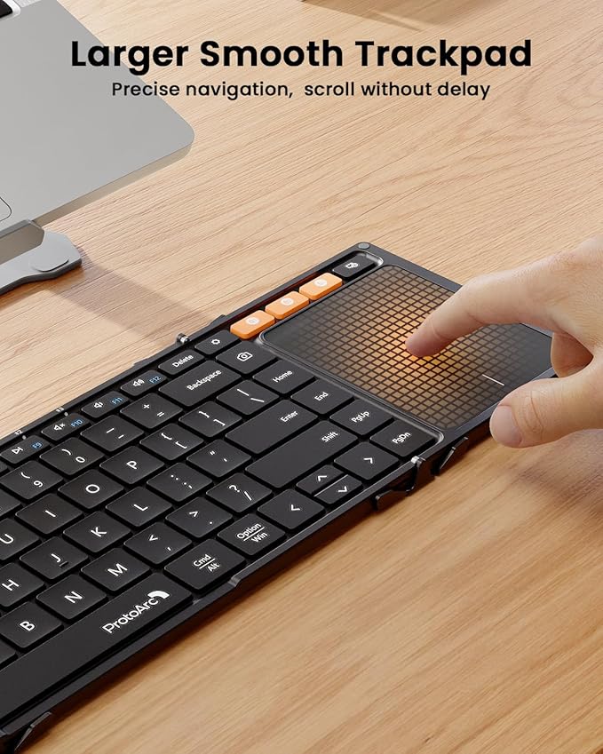 ProtoArc Foldable Keyboard with Touchpad, XK01 TP Folding Portable Keyboard, Full Size Keys, Large Trackpad Bluetooth Travel Keyboards for iPad Laptop PC Tablets -Black