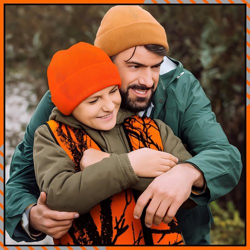 Berlune 2 Pcs Kids Hunting Vest & Beanie Set Reflective Hunting Clothes Blaze Vests for Night Hiking Outdoor(Orange,L,Pattern Style)